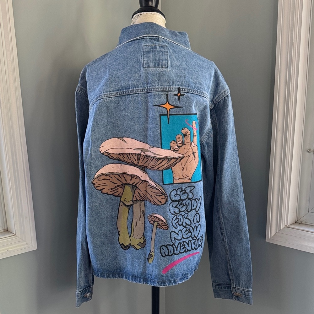 Zara hand-painted mushroom denim oversized jacket‎ like new Large